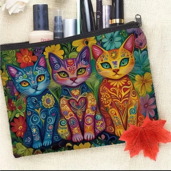 Colorful Floral Cat cosmetic bag - Multicolor new in package - Picture 4 of 4